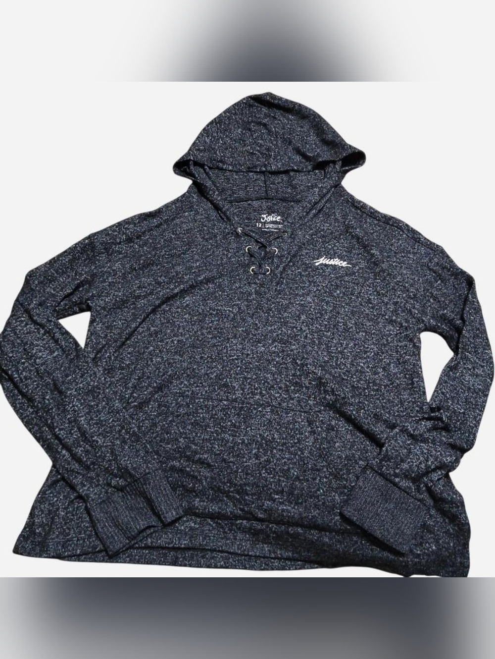 Justice Girls Gray Lace-Up Hooded Sweatshirt